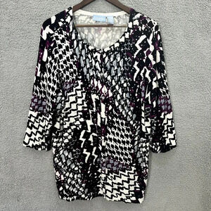 Liz & Me Cardigan Sweater Womens 1X Multi‎ Color Geometric Abstract Button Front